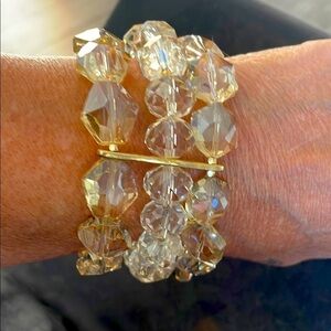 Vintage AB champagne 3 strand  Crystal Beaded Bracelet